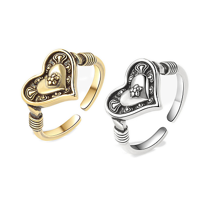 Anillo de puño abierto de latón con forma de corazón para mujer
