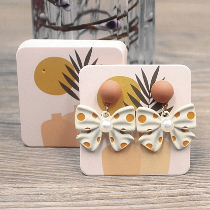 Квадратные бумажные серьги-карточки, карточки для демонстрации украшений для хранения серег, белые, девушка/женщины/ваза узор