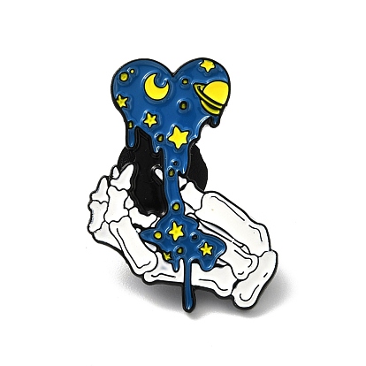 Skull Hand with Heart Enamel Pins, Halloween Alloy Badges for Backpack Clothes, Electrophoresis Black