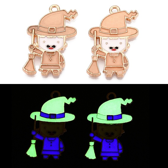 Подвески из эмали и светящегося сплава на тему хэллоуина, светится в темноте, человек с ведьминой шляпой