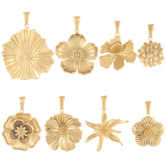 8 шт 8 стили 304 подвески из нержавеющей стали, цветочный шарм