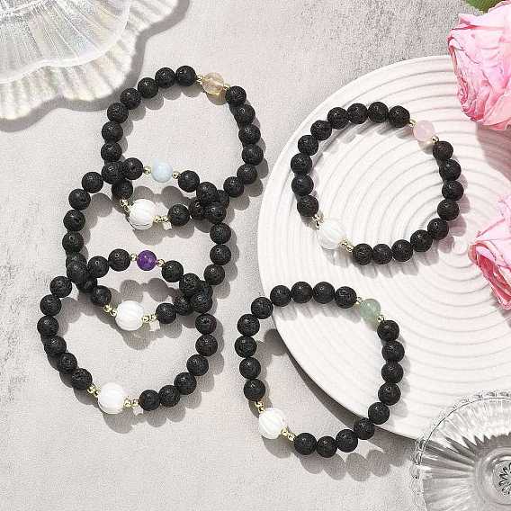 Браслеты из натуральных лавовых камней, лэмпворка и смешанных круглых бусин для женщин, с Гальваническим немагнитных синтетическими гематита бисера