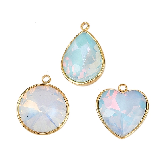 304 подвески из нержавеющей стали, со стеклом, ионное покрытие (ip), реальный 18 k позолоченный, граненые