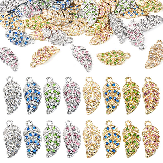 40шт 8 цветной сплав с подвесками из горного хрусталя, лист, золотые / платиновые