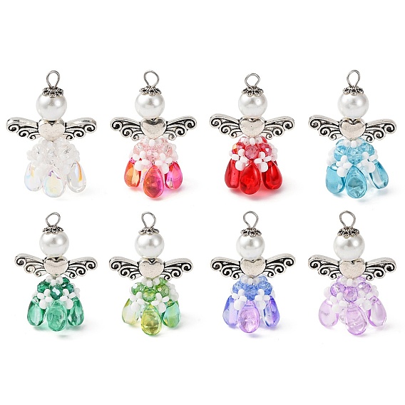 Стеклянные подвески, ангел, с бусинами из сплава и 304 петлей из нержавеющей стали