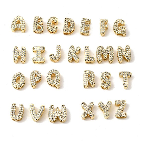26 шт. 26 стили латунные микропаве прозрачные кубические цирконии начальные многорядные звенья, реальный 18 k позолоченный, без свинца и без кадмия, долговечный, стойки покрытие