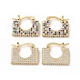 Прямоугольные серьги-кольца с кубическим цирконием, настоящие позолоченные украшения из латуни для женщин