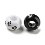 Perles acryliques imprimées, rondelle, noir et blanc