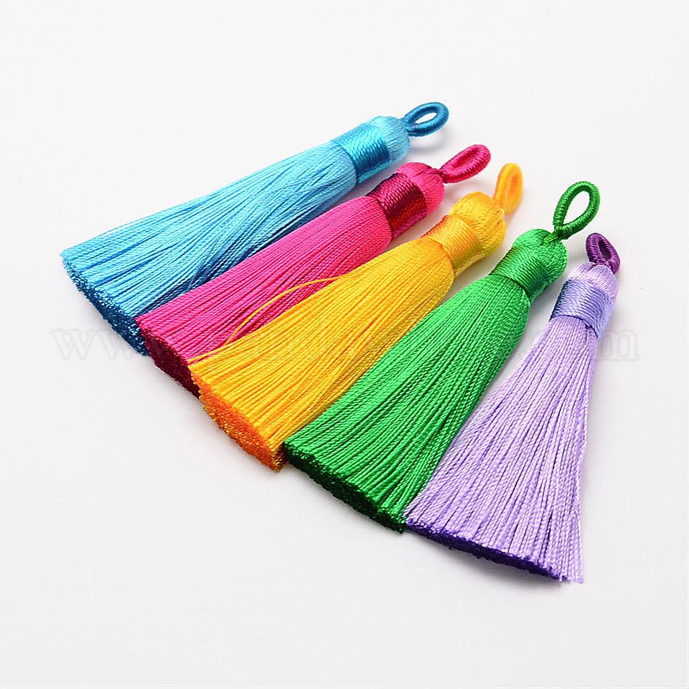 20pcs Polyester Tassel Pendant Decorations with Antique Silver  Plastic Findings