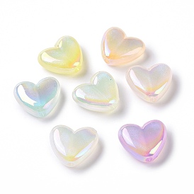 UV Plating Rainbow Iridescent Luminous Acrylic Beads, Glitter Beads, Glow in the Dark, Heart