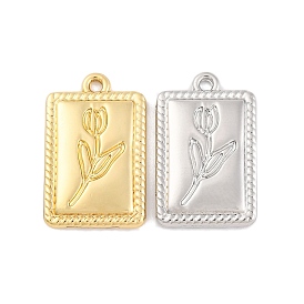 Alloy Pendants, Rectangle with Flower