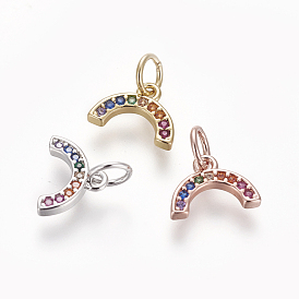 Brass Cubic Zirconia Charms, Long-Lasting Plated, Curved