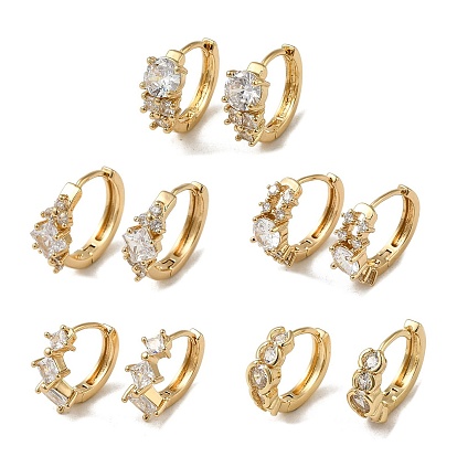 Серьги-кольца из латуни с микропаве из кубического циркония, со стеклом