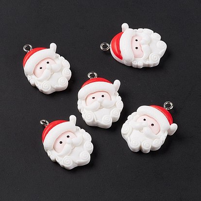 Pendentifs en résine opaque sur le thème de noël, avec les accessoires en fer de tonalité de platine, Santa Claus tête