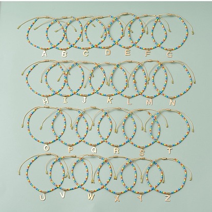 26шт. 26 стиль 201 браслеты с подвесками из нержавеющей стали с заглавными буквами a~z, регулируемые браслеты из стеклянных бусин