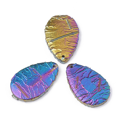 Natural Dragon Blood Stone Pendants, Rainbow Plated, Drop