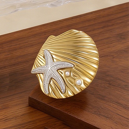 304 открытые кольца манжеты из нержавеющей стали, с пластиковой жемчужины, формы раковины