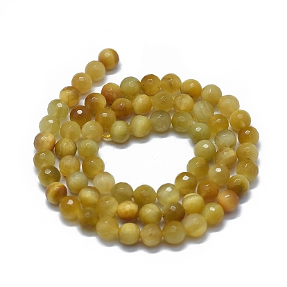 Natural Gold Tiger Eye Beads Strands, Faceted, Round
