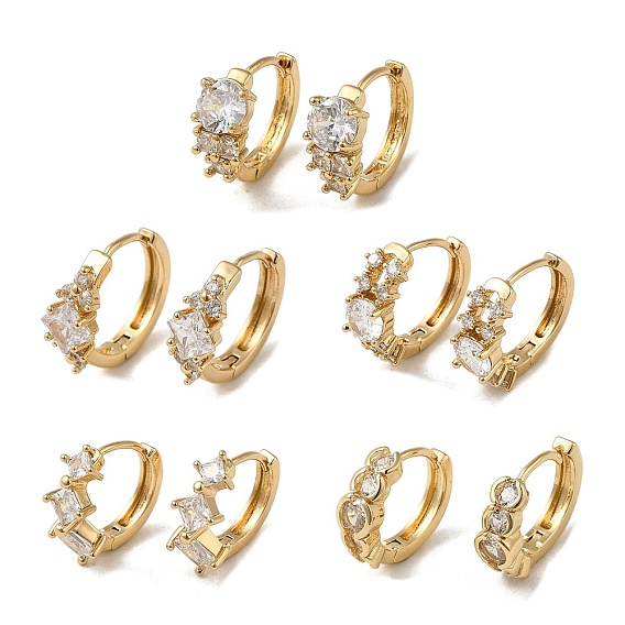 Серьги-кольца из латуни с микропаве из кубического циркония, со стеклом