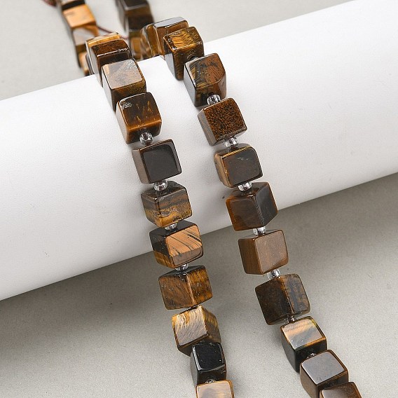 Природных тигровый глаз бисер нитей, кубические, с бисером