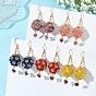 Glass & Dyed Natural Malaysia Jade & Natural Red Jasper/Amethyst/Tiger Eye/Lapis Lazuli/Rhodonite Dangle Earrings, Round with Heart, 304 Stainless Steel Dangle Earrings, Golden