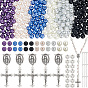 Наборы для самостоятельного изготовления четок из бусин, включая подвески из сплава крестов, звенья и наконечники бусин, Стеклянные жемчужные бусины, 304 штыри из нержавеющей стали
