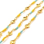 Brass Handmade Glass Bead Chains, with Spool, Soldered, Long-Lasting Plated