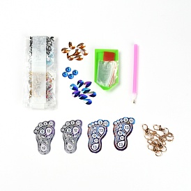 DIY Diamond Ring Key, with Resin Rhinestones, Diamond Sticky Pen, Tray Plate and Glue Clay, Foot