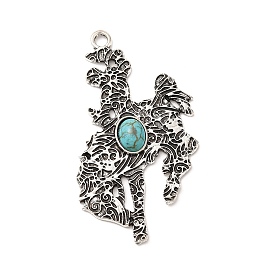 Retro Alloy Big Pendants, with Synthetic Turquoise, Horse Charms