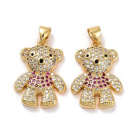 Brass Micro Pave Cubic Zirconia Pendants, Real 18K Gold Plated, Lead Free & Cadmium Free, Bear