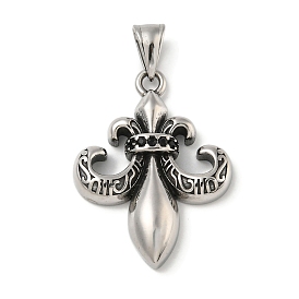 316 Surgical Stainless Steel Micro Pave Cubic Zirconia Pendants, Fleur De Lis