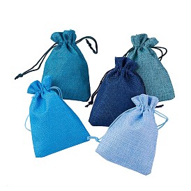 5 Colors Blue Burlap Packing Pouches, Drawstring Bags