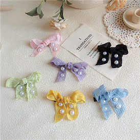 Spring Fairy Peak Butterfly Bow Hair Clip with Pearl and Chiffon Fabric for Women