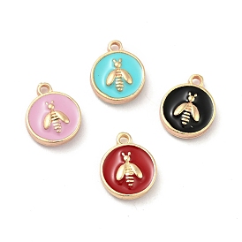 Alloy Enamel Charms, Light Gold, Flat Round with Bee