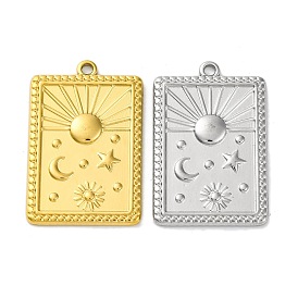 Ионное покрытие (ip) 304 подвески из нержавеющей стали, прямоугольник с подвеской в виде солнца, звезды и луны