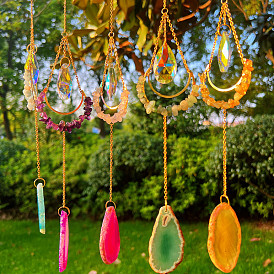 Agate natural aquamarine crystal sun catcher gardening wind chime home crystal pendant moon crystal