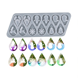 DIY Christmas Theme Teardrop Pendant Silicone Molds, Resin Casting Molds, for UV Resin & Epoxy Resin Jewelry Making