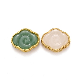 Rack Plating Brass Beads, with Imitation Jade Glass, Long-Lasting Plated, Light Gold, Auspicious Cloud