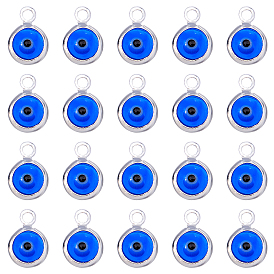 Handmade Evil Eye Lampwork Charms, with Brass Findings, Flat Round
