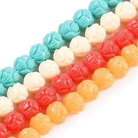 Synthetic Coral Carved Beads Strands, Dyed, Flower