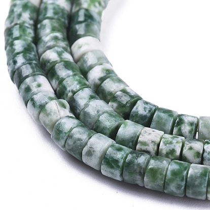 Natural Green Spot Jasper Beads Strands, Heishi Beads, Flat Round/Disc