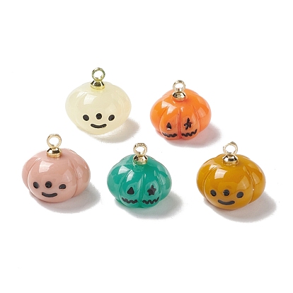 Halloween Opaque Resin Charms, with Light Gold Tone Metal Loops, Pumpkin