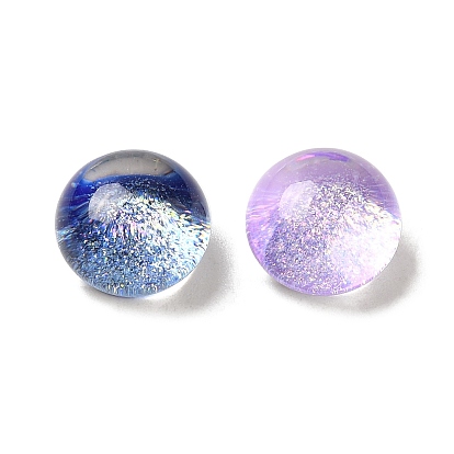 Transparent Epoxy Resin Cabochons, with Glitter Powder, Flat Round
