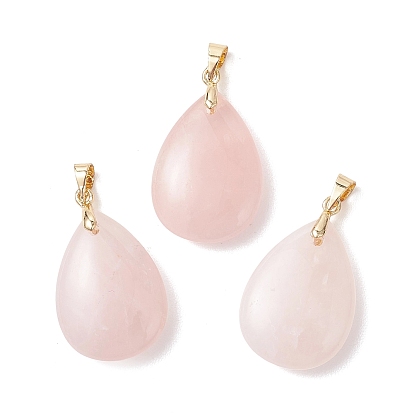 Природного розового кварца подвески, подвески-слезинки с латунными дужками, золотые