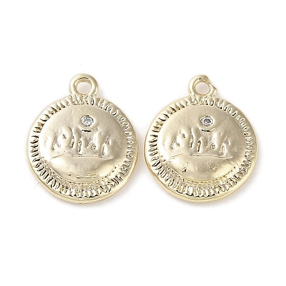 Brass Micro Pave Clear Cubic Zirconia Charms, Cadmium Free & Nickel Free & Lead Free, Flat Round