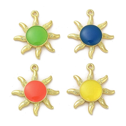 Luminous Brass Enamel Pendants, Glow in the Dark, Real 18K Gold Plated, Sun Charm