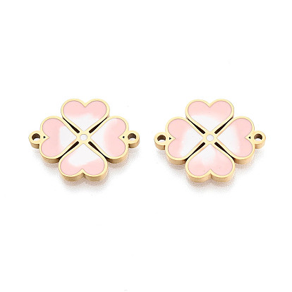 304 Звенья из нержавеющей стали с эмалированным сердечком и клевером, ионное покрытие (ip), реальный 18 k позолоченный