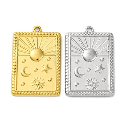 Ионное покрытие (ip) 304 подвески из нержавеющей стали, прямоугольник с подвеской в виде солнца, звезды и луны