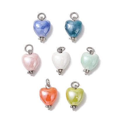 Подвески из перламутрового фарфора ручной работы, сердце прелести, с 304 кольцом из нержавеющей стали