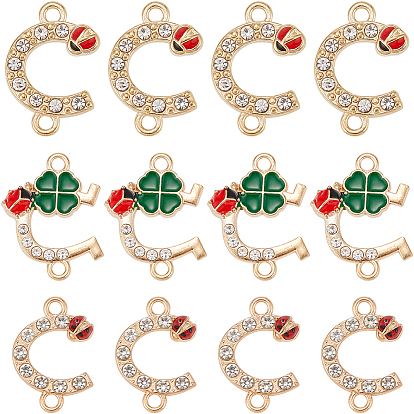 36piezas 3 estilos aleación cristal rhinestone mariquita conector encantos, con esmalte, formas mixtas